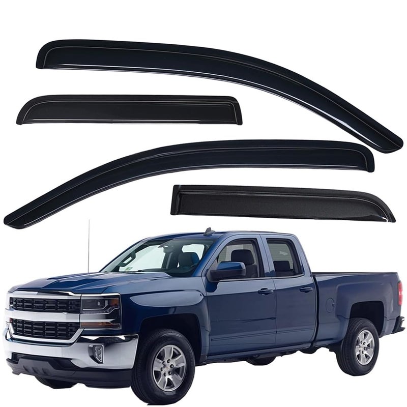 Lightronic Extra Durable Tape-on Window Visor, Fits 2014-2018 Chevrolet Silverado & GMC Sierra 1500; 2015-2019 Silverado/Sierra 2500 HD, 3500 HD; 2019 Silv./Sierra Limited, Double Cab, Smoke, 4-Pcs - Image 1